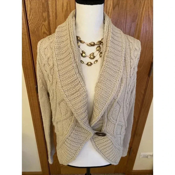 Madison Lily Cardigan Women's L Open Front Button Acrylic Beige - Picture 2 of 9